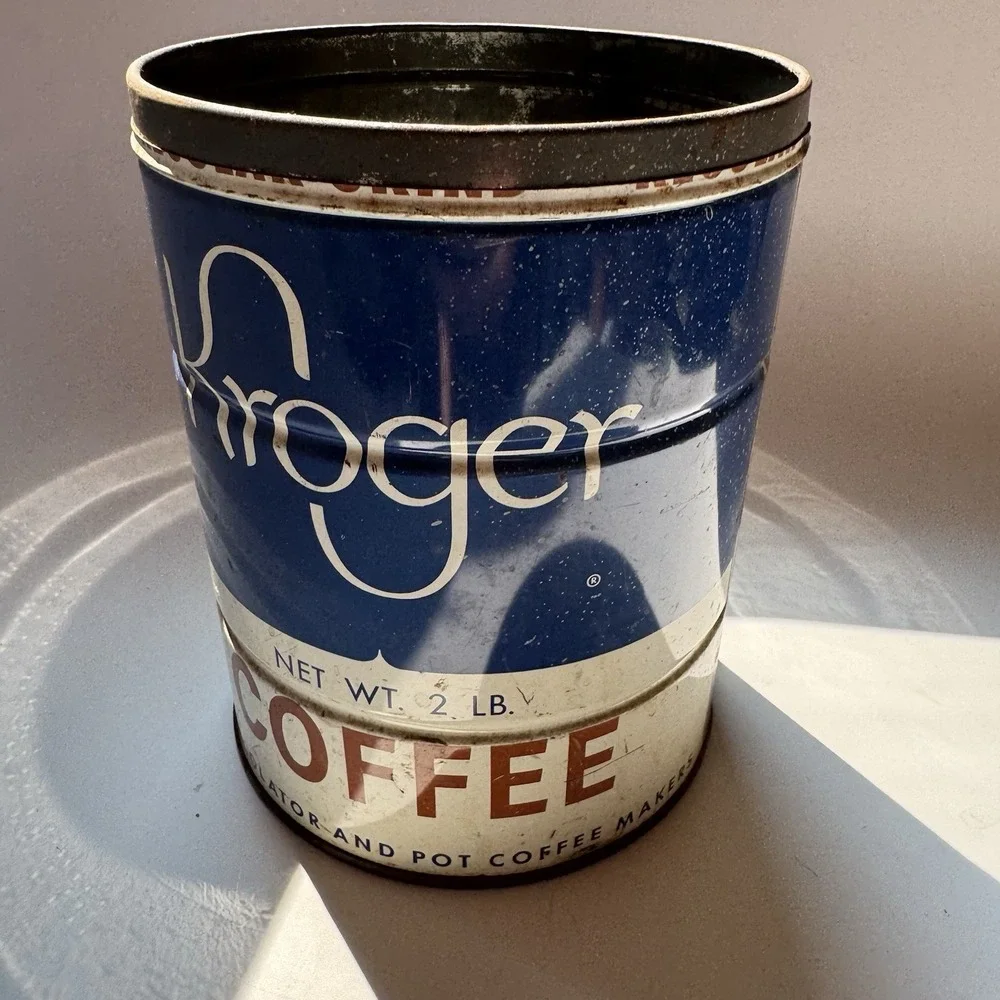 VTG 50s 60s Kroger Coffee Tin Can 2 Pound Metal Regular Grind Prop Advertising